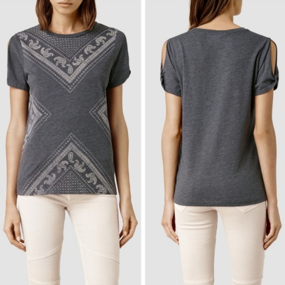 All Saints Bandana Mazzy Print Split Sleeve Tee